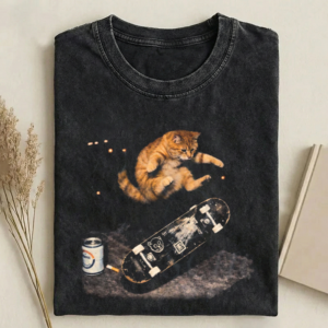 Skateboarding Cat Graphic T-shirt